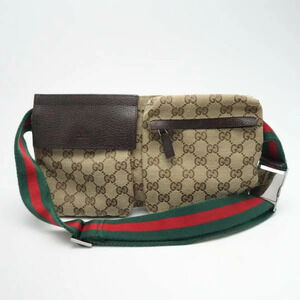 Gucci Waist bag White gold Canvas Leather Beige Dark brown